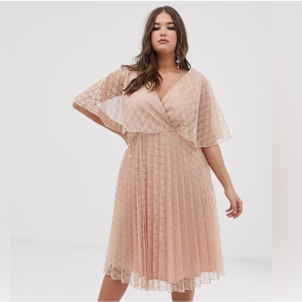 ASOS Curve Lace Midi Dress in Blush Pink